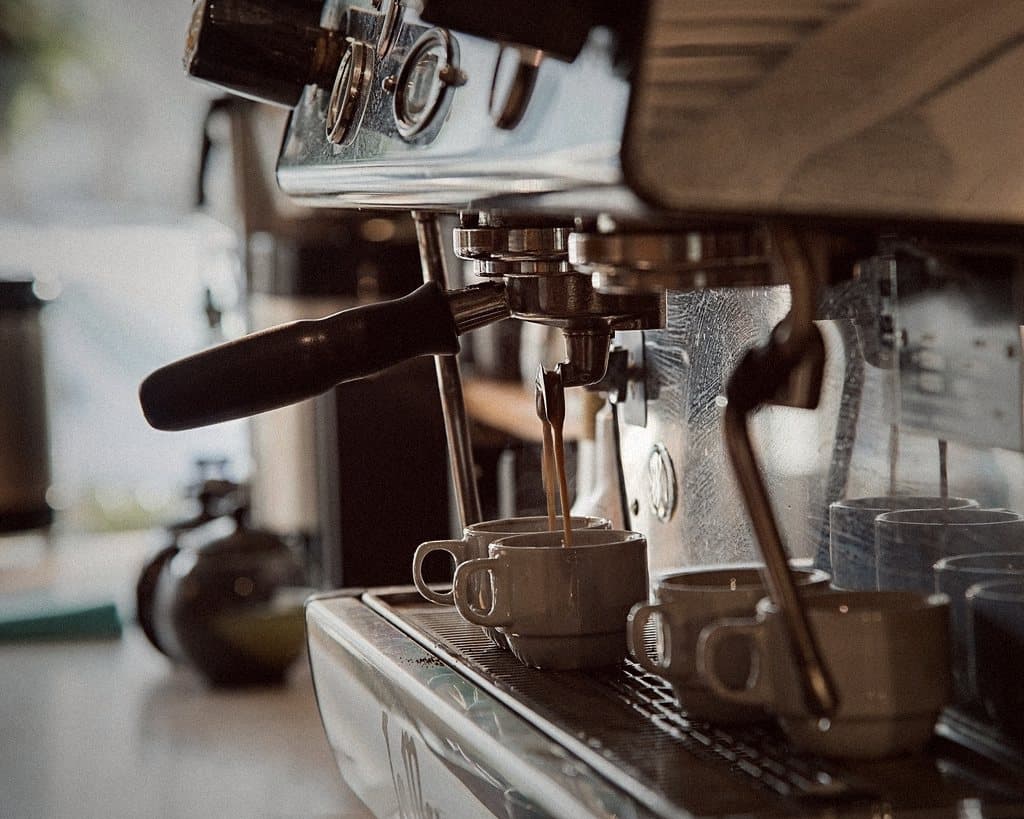 An espresso machine at work